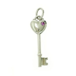 TIFFANY Co Silver Heart Key Pendant Pink